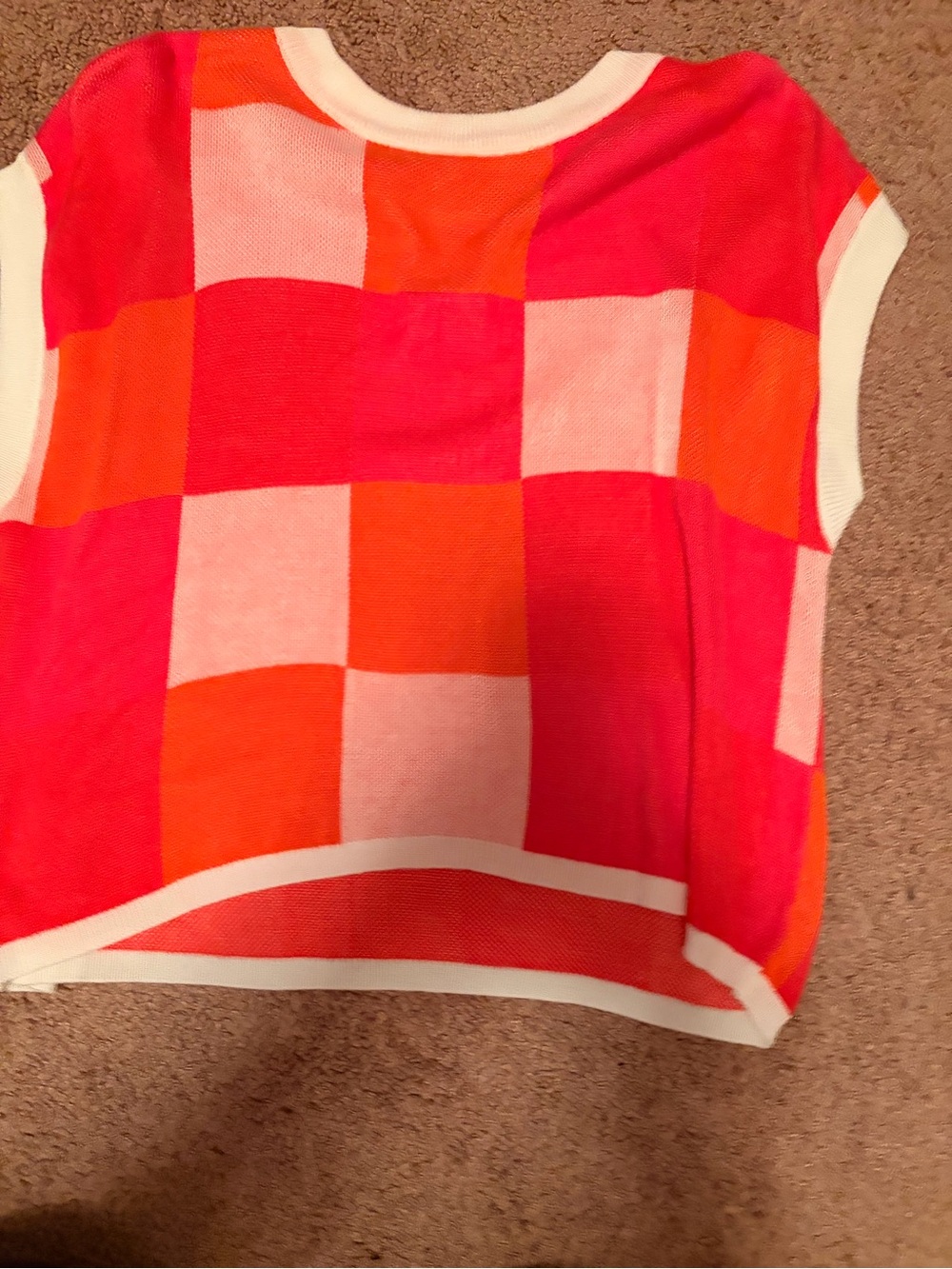 Colorblock Short Sleeve Knit Top - Pink & Orange